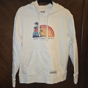 Life Is Good White Hoodie with Rainbow and Palm Trees